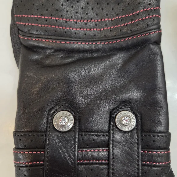 Black Leather Motocycle Gloves with Pink Stitching Size L - Picture 4 of 4